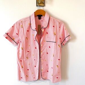 J Crew nwt pajama shirt pink stripe with fruit print, new CS